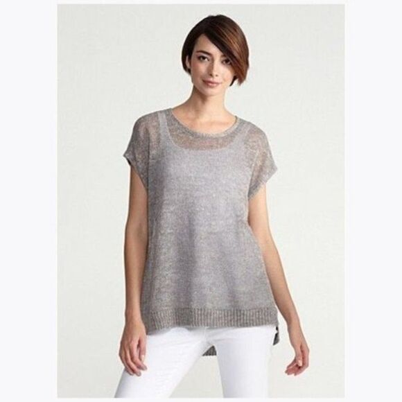 NWT Eileen Fisher Sparkle Linen Web Knit Top S16 - Picture 1 of 8